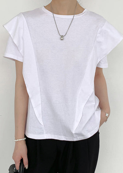 Casual White Ruffled Patchwork Cotton Tanks Summer