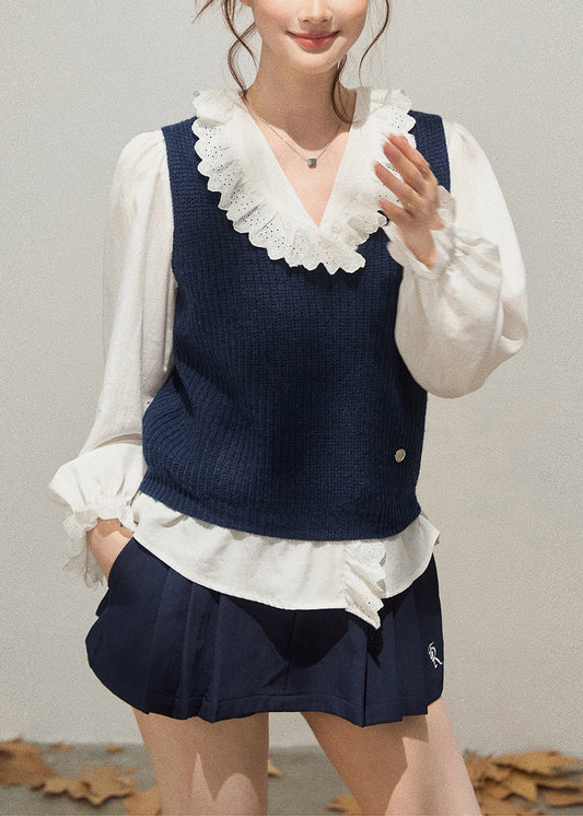 Classy Navy Thick Knit Womens Vest Fall