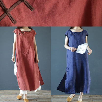 Bohemian o neck side open linen summer clothes For Women Work Outfits rose Dresses