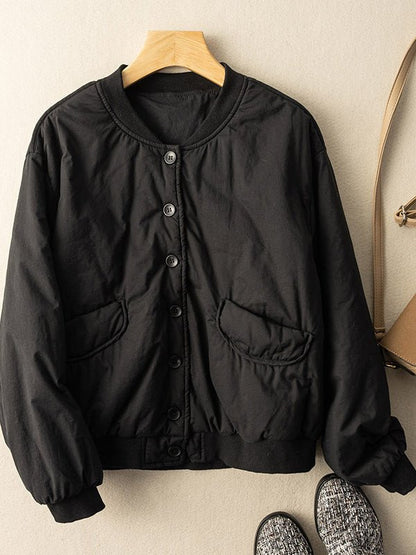 Long Sleeve Solid Round Neck 100% Natural Fabric Button Down Coat