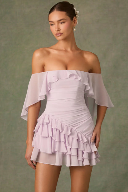 Off-Shoulder Ruffled Mini Dress In Lilac