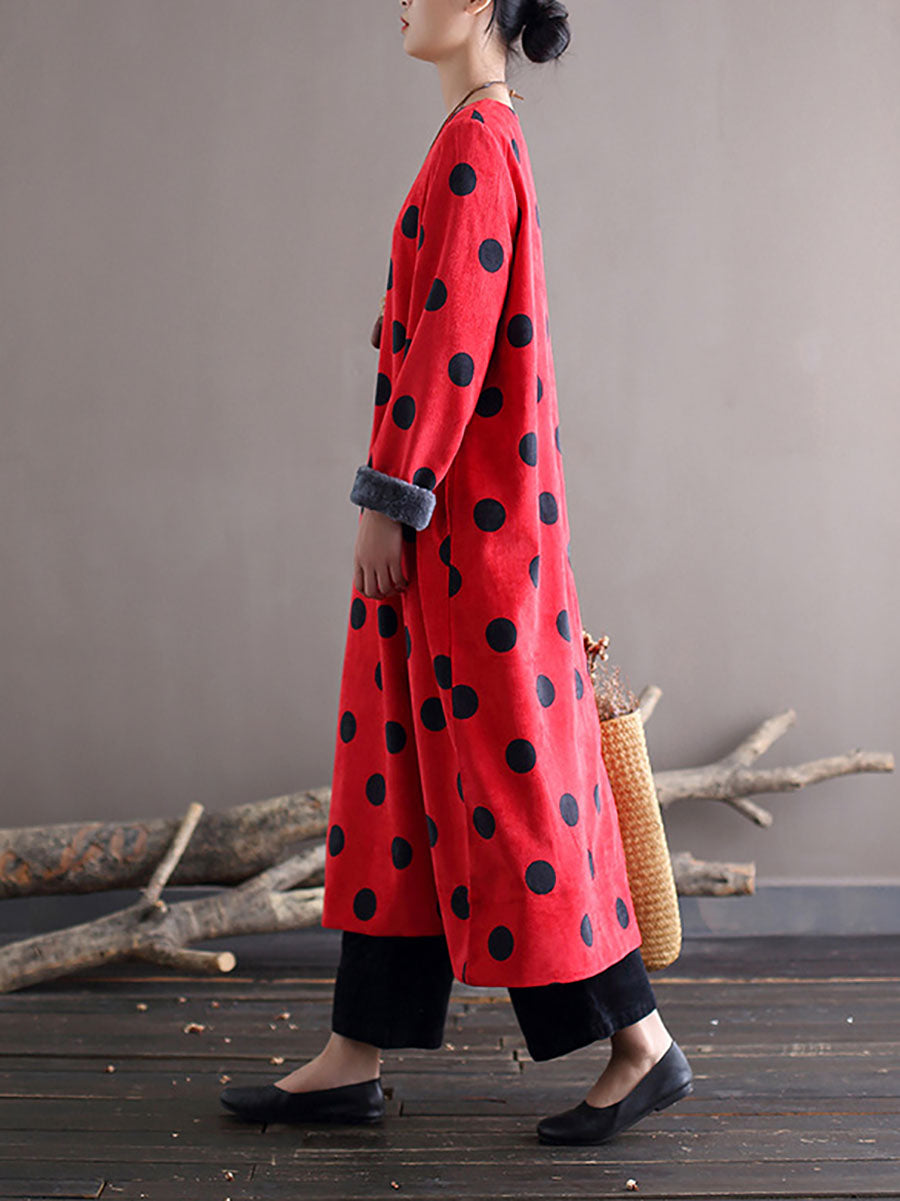 Women Winter Artsy Dot Corduroy Warm Long Dress