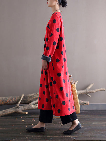 Women Winter Artsy Dot Corduroy Warm Long Dress