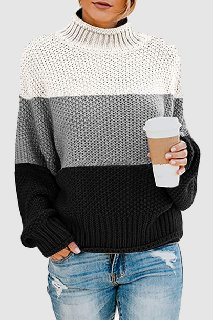 Casual Patchwork Contrast Turtleneck Tops(7 Colors)