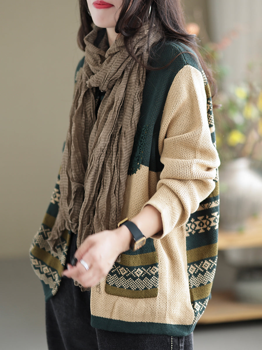 Women Autumn Patchwork Casual Loose Sweaters