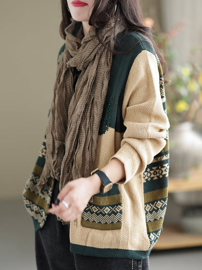 Women Autumn Patchwork Casual Loose Sweaters