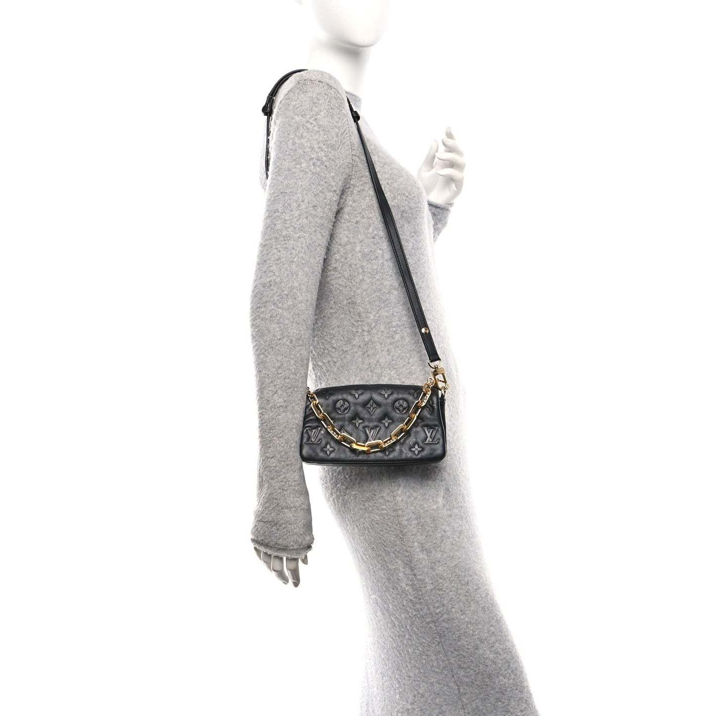 Lambskin Embossed Monogram Pochette Coussin Crossbody Black