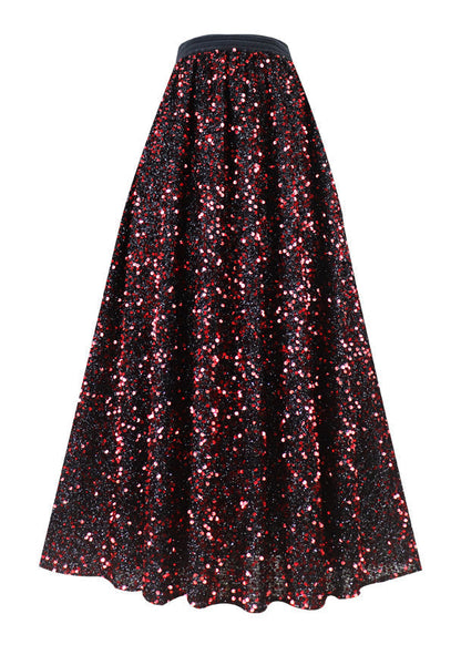 Vintage Mulberry Elastic Waist Sequins Tulle A Line Skirt Spring