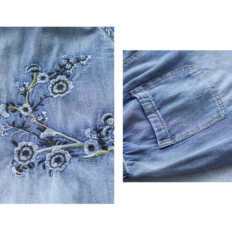 Retro Jeans Embroidered Cropped Wide-Leg Pants