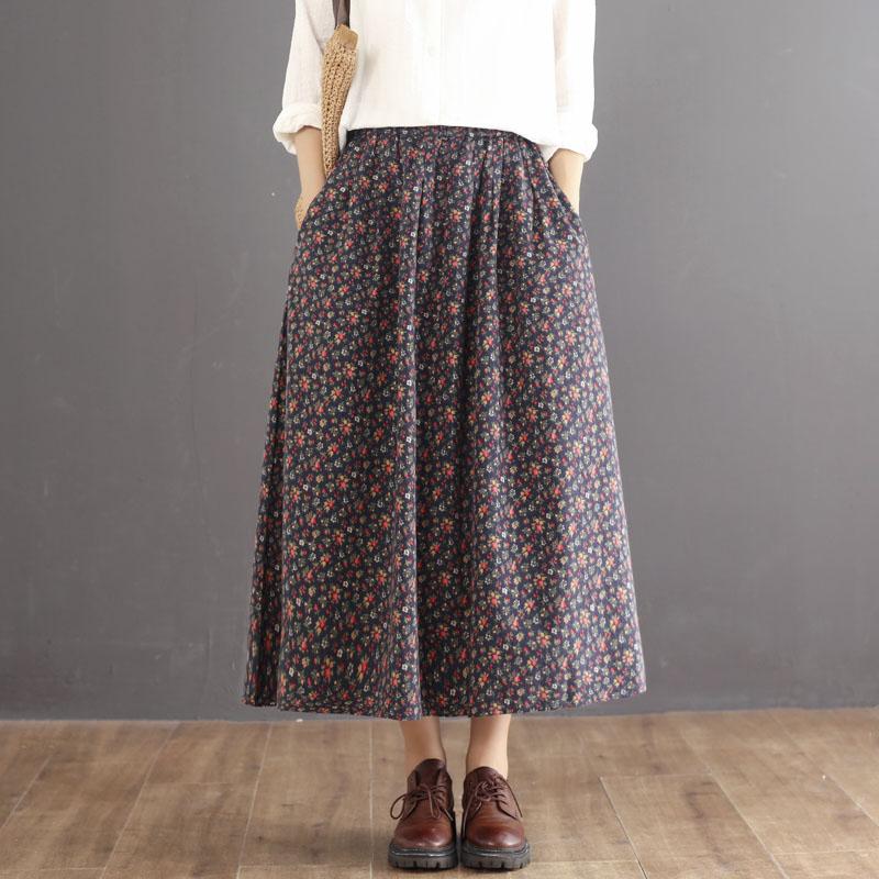 Retro Floral Patchwork High Waist Cotton Skirt