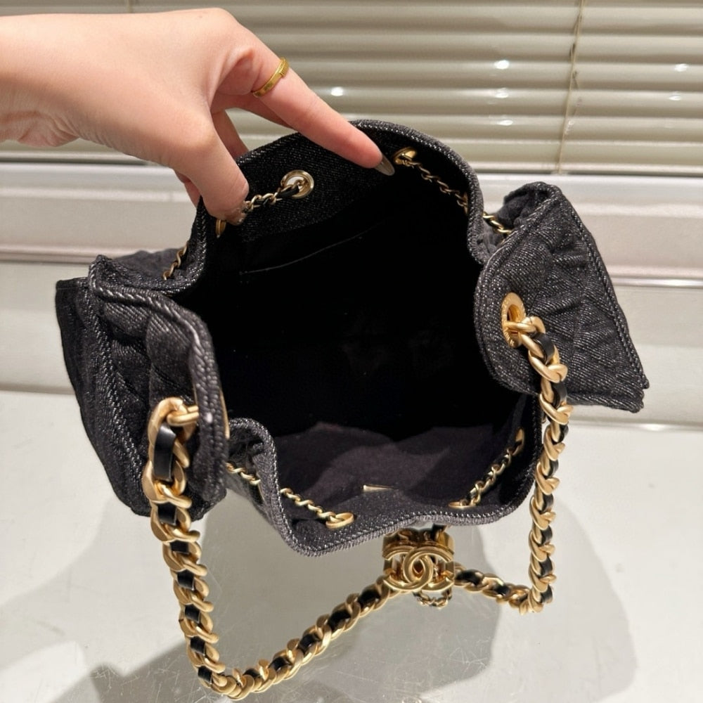 CHANEL 25 SMALL HANDBAG WASHED DENIM BLACK 30CM AS5293 B20520 U0725