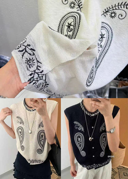 DIY White Embroideried Knit Tanks Sleeveless
