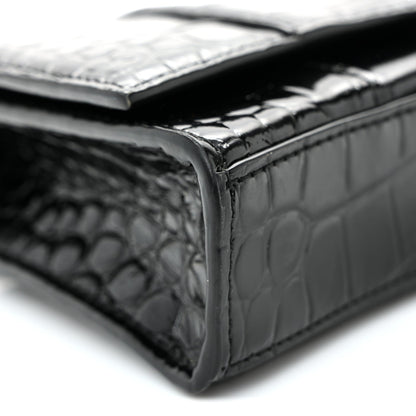 Shiny Calfskin Monochrome Crocodile Embossed Hourglass Chain Bag Black