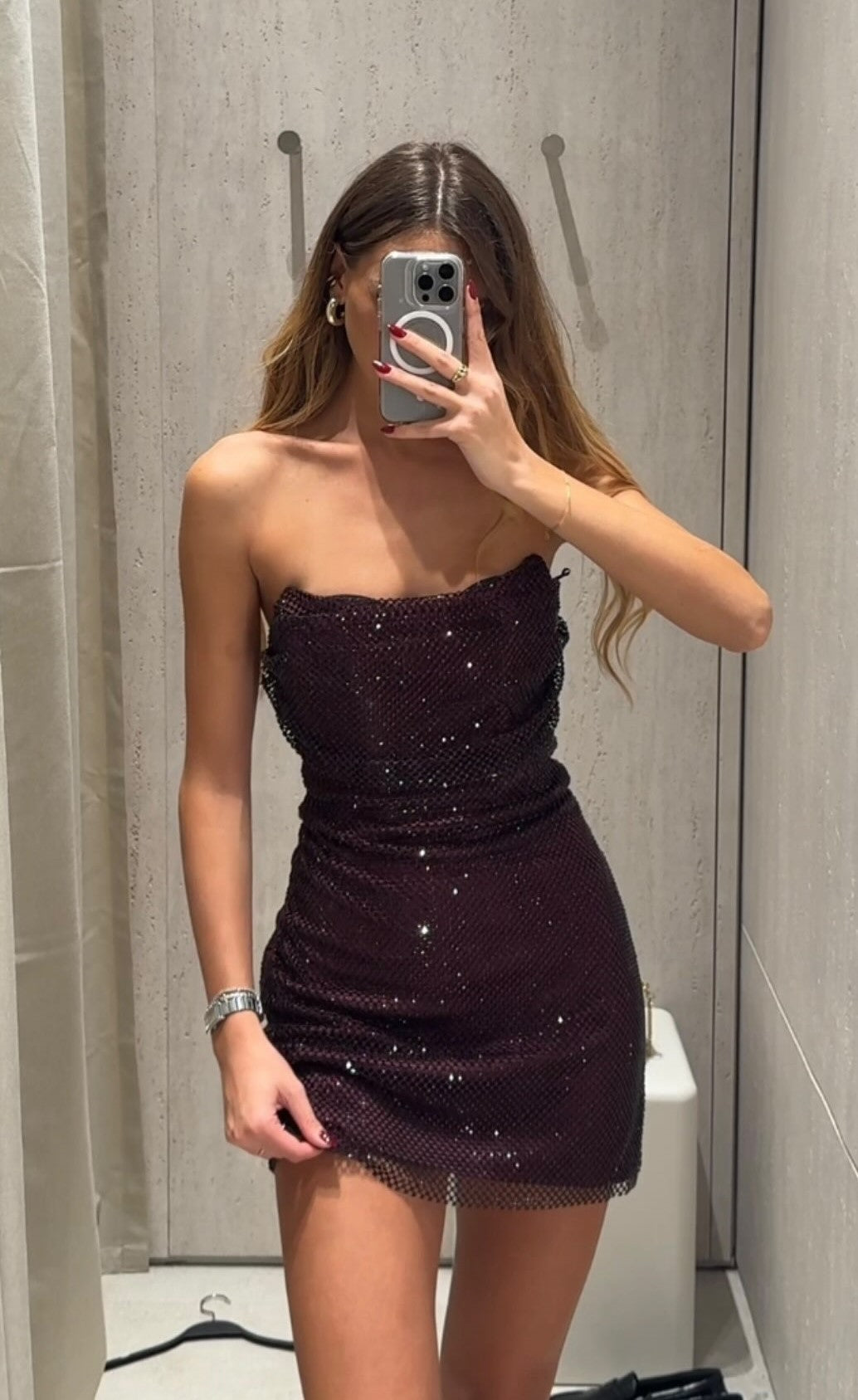 Sexy Bandeau Slim-Fit Shiny Solid Color Hot Girl Mini Skirt
