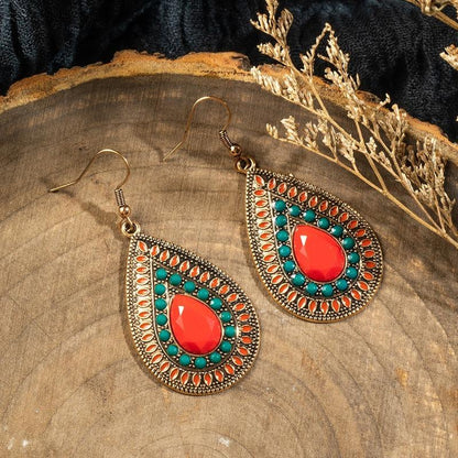 Bohemian Drop-Shaped Earrings With Rubies