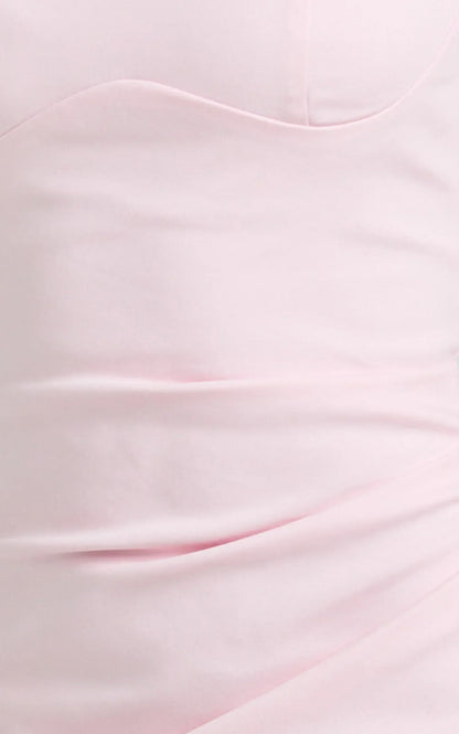 Benita Midi Dress - Scoop Neck Ruched Fitted Dress in Pink