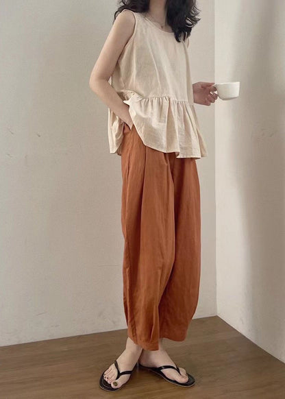 Women Apricot Oversized Linen Two Piece Set Women Clothing Summer