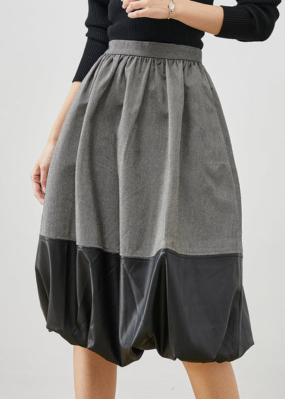 Italian Grey Faux Leather Patchwork Cotton Skirts Spring