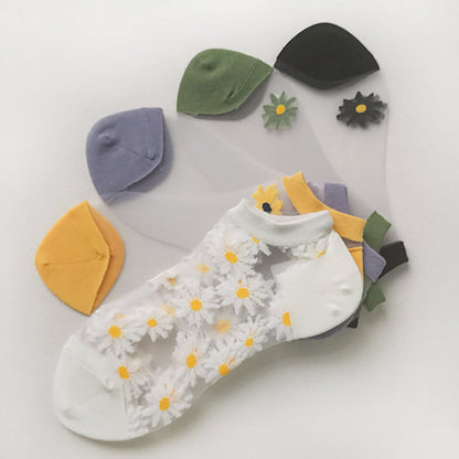 Daisy Embroidery Transparent Summer Socks