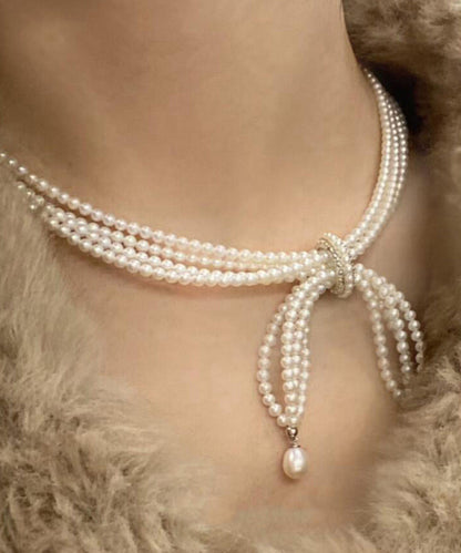 French Multi-Layered Bow Pearl Necklace