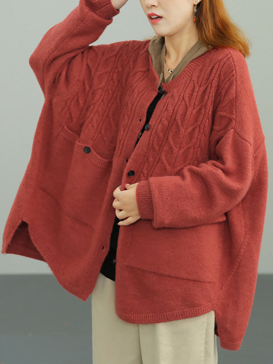 Plus Size - Knitted Irregular Hem Breasted Cardigans Sweater