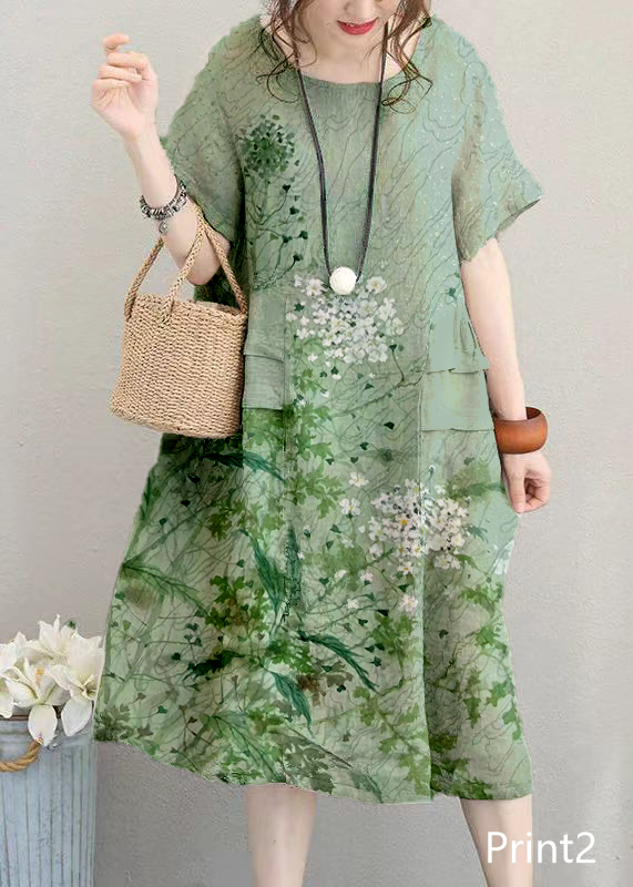 fine Print2 linen dress casual linen clothing dresses women o neck patchwork cotton dress