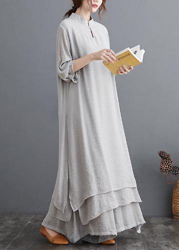 Gray Medium Length Dress Casual Wide Leg Pants Two Piece Set