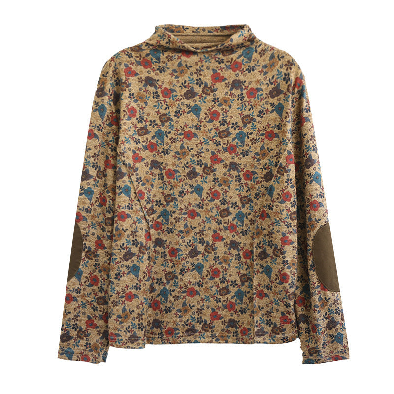 Artistic Print Knitted Vintage Floral T-Shirt