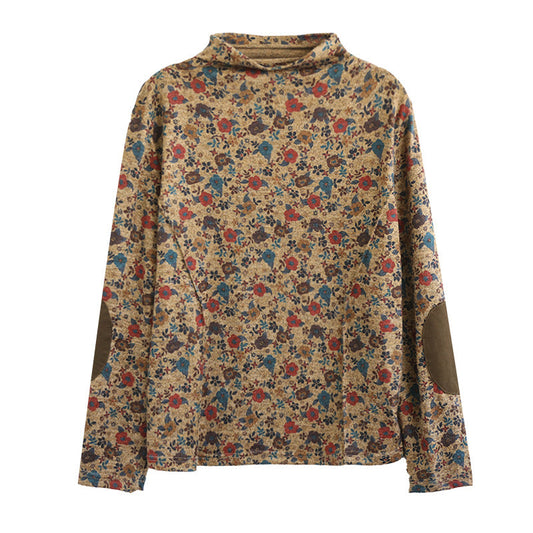 Artistic Print Knitted Vintage Floral T-Shirt