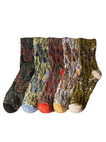 5 Pairs Cotton Vintage Floral Women Socks