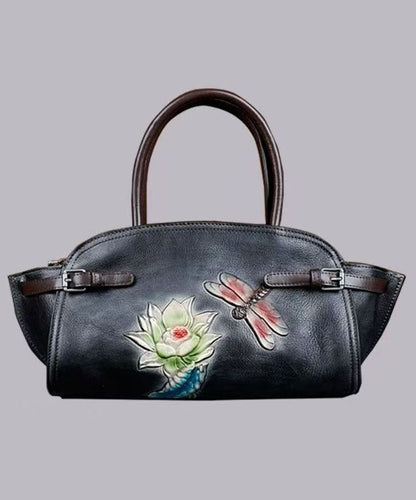 Chinese Style Yellow Calf Leather Embossed Tote Bag