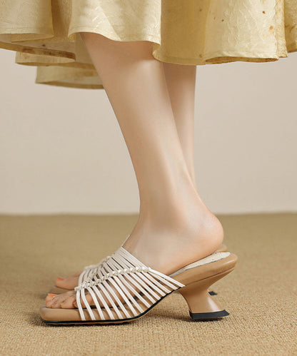 Beige Wedge Faux Leather Chic Splicing Slide Sandals