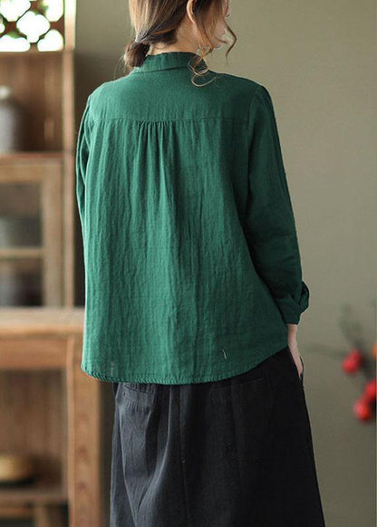 Fashion GreenPeter Pan Collar Button Fall Asymmetrical Design Top Long Sleeve