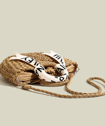 Modern Khaki Solid Durable Straw Woven Tote Handbag