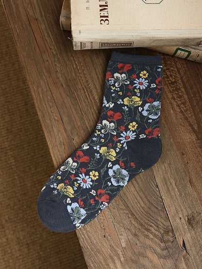 5 Pairs Ethnic Style Floral Women Socks