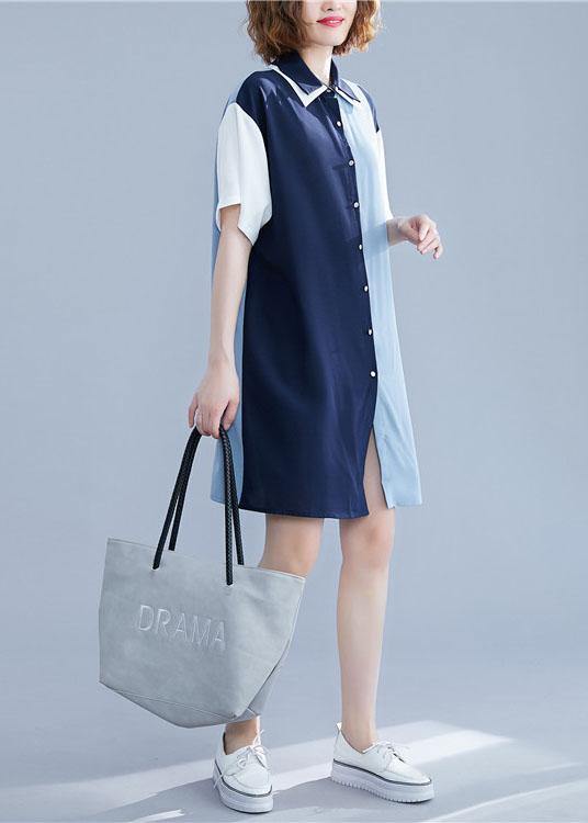 Chic blue Cotton clothes patchwork summer shirt Dress