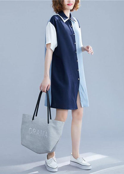 Chic blue Cotton clothes patchwork summer shirt Dress