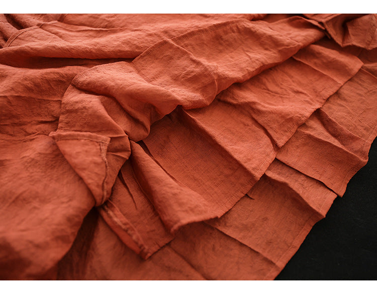 Literary High Waist Double Layer Tencel Linen Stitching Slim Skirt