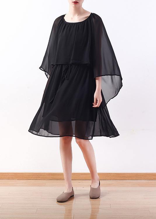 Bohemian black chiffon Long Shirts Indian Shirts tie waist long summer Dresses
