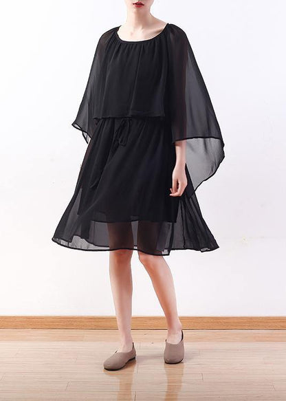 Bohemian black chiffon Long Shirts Indian Shirts tie waist long summer Dresses
