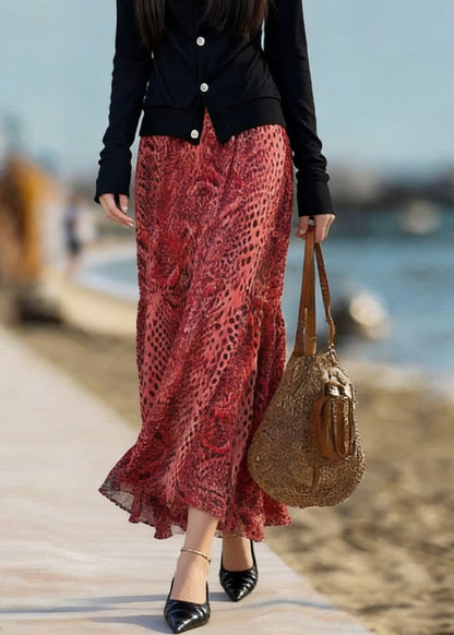 Novelty Red Print High Waist A Line Skirt Spring