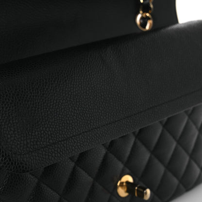 Caviar Quilted Medium Double Flap Black