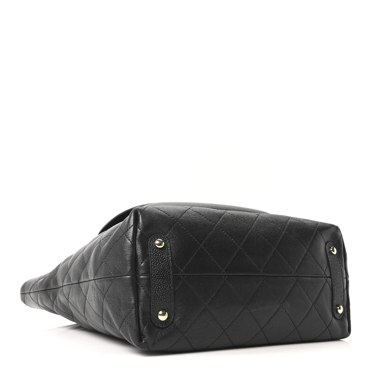 Sheepskin Caviar Quilted Medium Shopping Tote Black