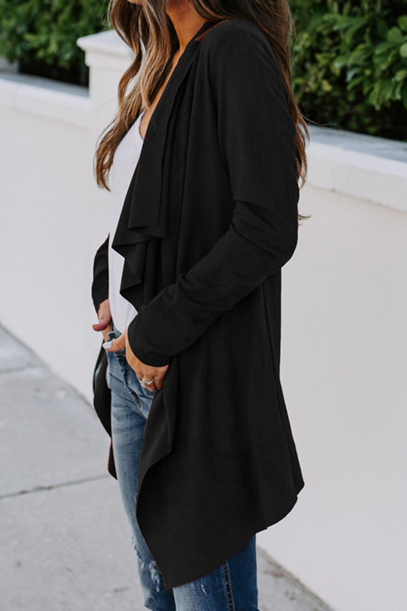Fashion Solid Patchwork Cardigan Collar Outerwear