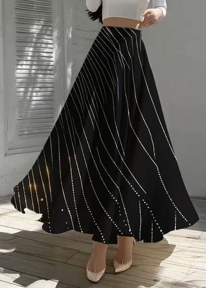 Bohemian Black Print Exra Large Hem Chiffon Skirts Summer