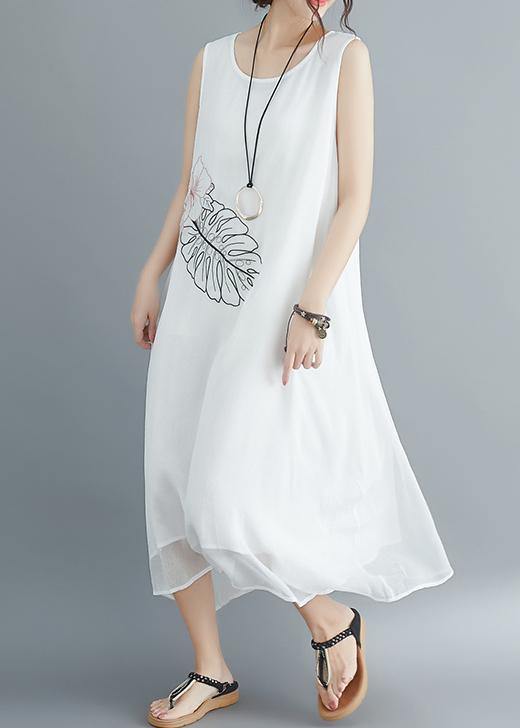 Italian white cotton blended clothes Omychic Runway Sleeveless embroidery long Summer Dresses