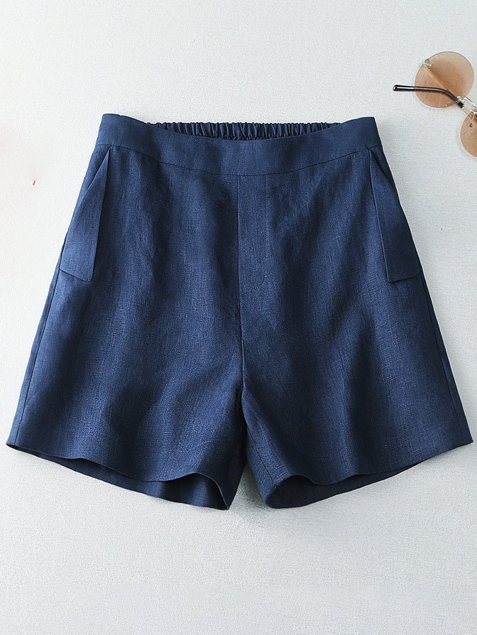 Solid Color Casual Linen Wide Leg Shorts