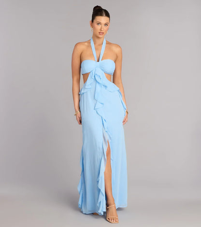 Ruffle and Ready Chiffon Halter Maxi Dress