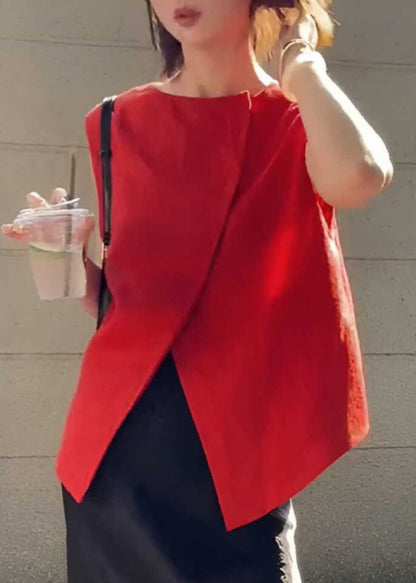 New Red O-Neck Wear On Both Sides Solid Tank Summer