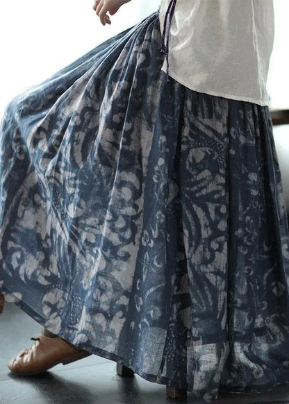 Women green texture Print Ramie Elastic Waist Skirt